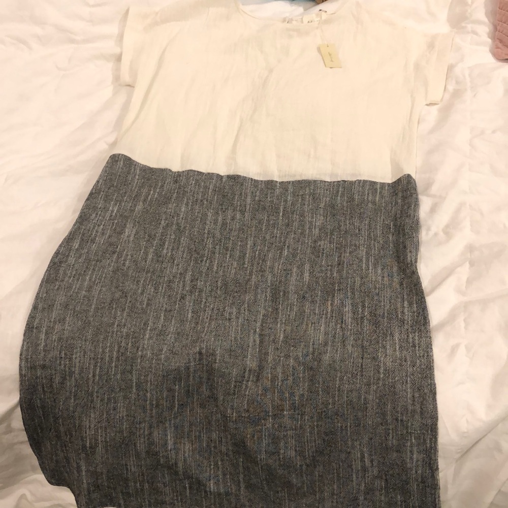 Grey and cream color block dress
